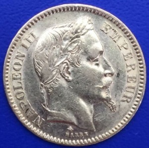 20 Francs or Napoleon III Tete laurée 1865 A