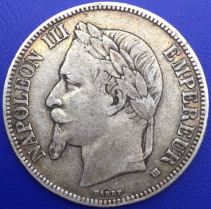 Monnaie argent,  5 francs Napoléon III, 1868 BB, Strasbourg