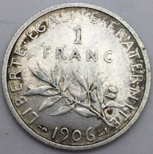 Monnaie argent, Semeuse, 1 Franc, 1906