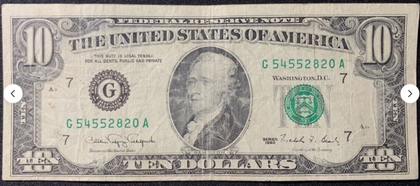 Etats-Unis Billet 10 dollars 1990 Atelier G Chicago