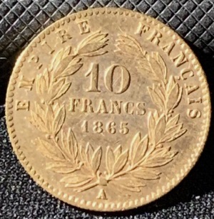 10 Francs or Napoléon III Tête Laurée 1865 A