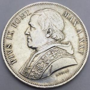 Vatican 5 Lire Pie IX 1870 XXV argent 