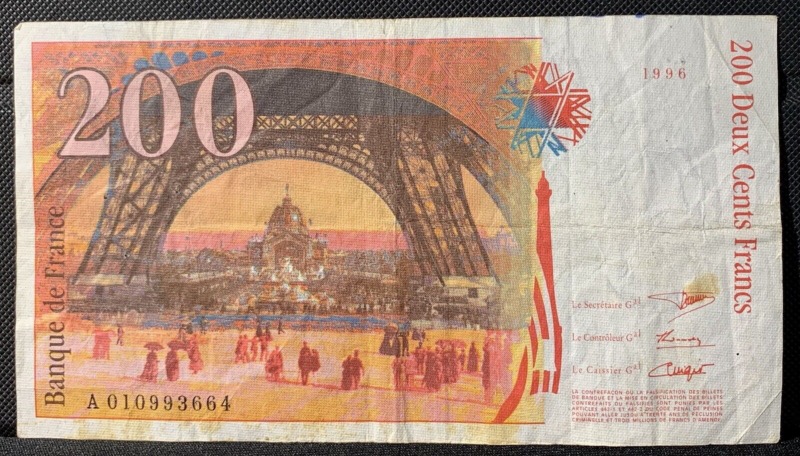 billet 200 francs Eiffel 1996