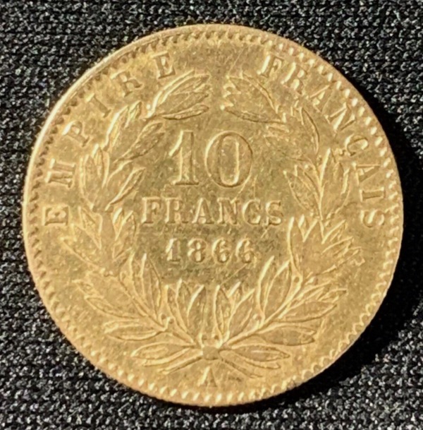 10 francs or napoléon III tête laurée 1866 A