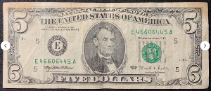 Etats-Unis Billet 5 dollars 1995 Atelier E Richemond