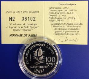 100 Francs JO Albertville 1992 Bobsleigh Monnaie de Paris