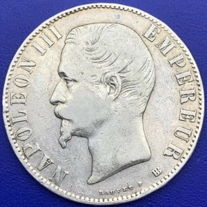 Monnaie argent, Pièce 5 francs Louis Napoléon Bonaparte, 1855 BB, Paris