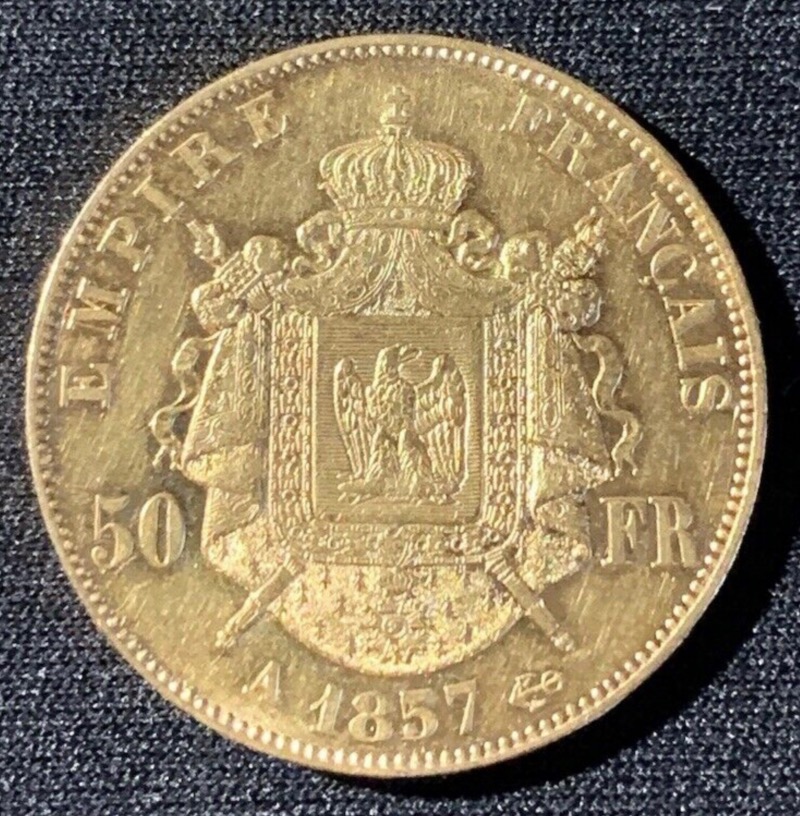 50 Francs Or Napoleon 3 Tête Nue 1857A