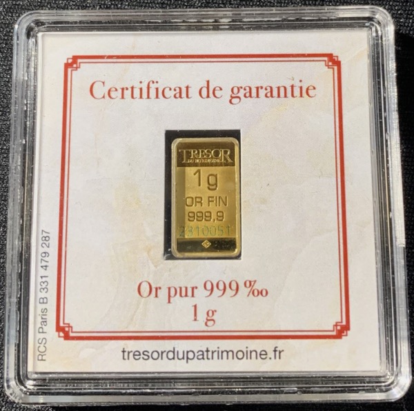 Lingot 1 Gramme Or 999,9 scellé Napoléon 
