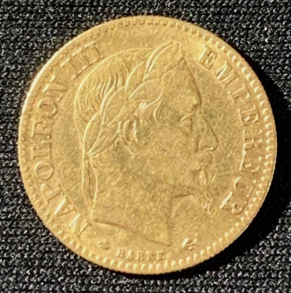 10 francs or napoléon III tête laurée 1865 A