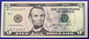 Etats-Unis, Billet 5 dollars Dallas 2013, Lincoln, Neuf