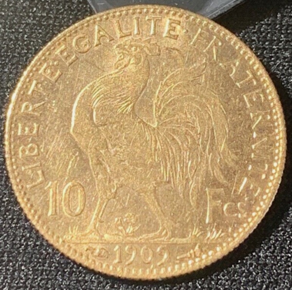 10 francs Coq Marianne or 1909