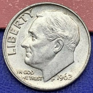 Pièce USA One Dime Roosevelt 1962 argent