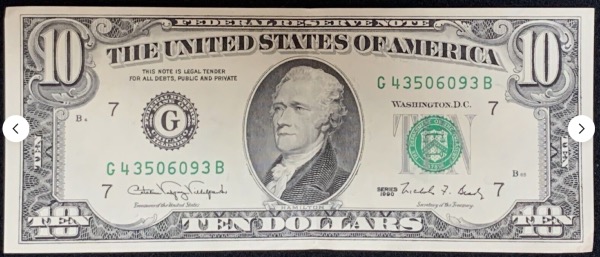 Etats-Unis Billet 10 dollars 1990 Atelier G Chicago