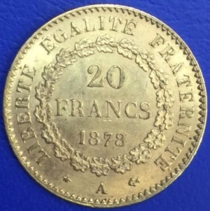 Pièce 20 francs or, Génie debout, 1878 A