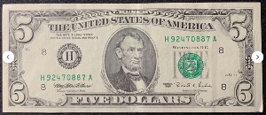 Etats-Unis Billet 5 dollars 1995 Atelier H Saint Louis